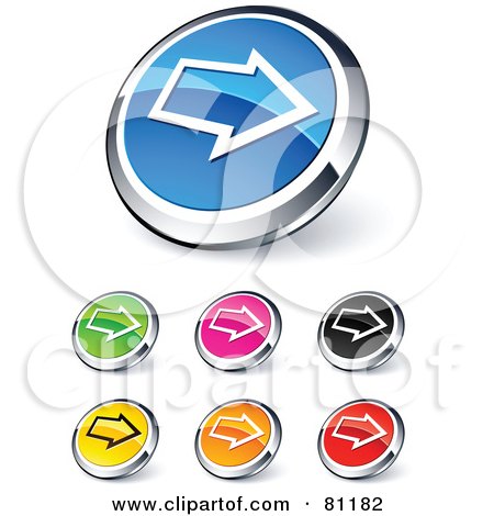 Royalty-Free (RF) Clipart Illustration of a Digital Collage Of Shiny Colored And Chrome Right Arrow Website Buttons by beboy