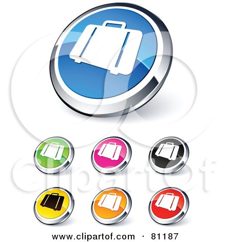 Royalty-Free (RF) Clipart Illustration of a Digital Collage Of Shiny Colored And Chrome Luggage Website Buttons by beboy