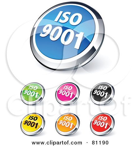Royalty-Free (RF) Clipart Illustration of a Digital Collage Of Shiny Colored And Chrome ISO 9001 Website Buttons by beboy