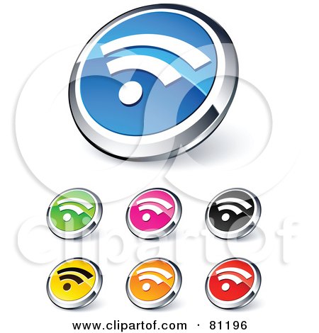 Royalty-Free (RF) Clipart Illustration of a Digital Collage Of Shiny Colored And Chrome RSS Website Buttons by beboy