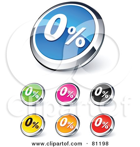 Royalty-Free (RF) Clipart Illustration of a Digital Collage Of Shiny Colored And Chrome Zero Percent Website Buttons by beboy
