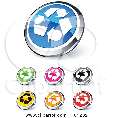 Royalty-Free (RF) Clipart Illustration of a Digital Collage Of Shiny Colored And Chrome Recycle Website Buttons by beboy