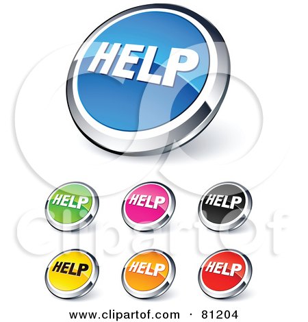 Royalty-Free (RF) Clipart Illustration of a Digital Collage Of Shiny Colored And Chrome Help Website Buttons by beboy