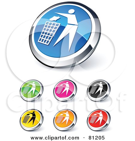 Royalty-Free (RF) Clipart Illustration of a Digital Collage Of Shiny Colored And Chrome Garbage Website Buttons by beboy