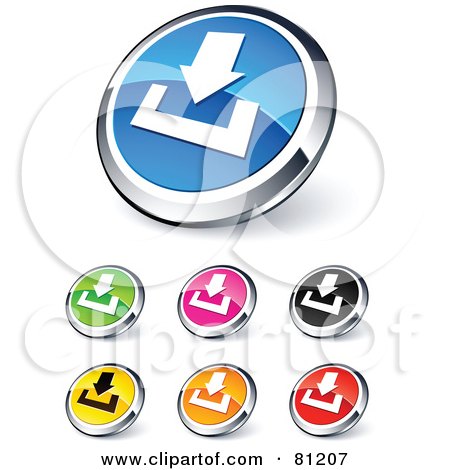 Royalty-Free (RF) Clipart Illustration of a Digital Collage Of Shiny Colored And Chrome Download Website Buttons by beboy