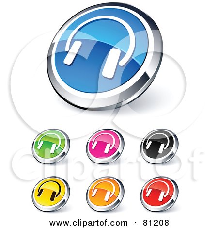 Royalty-Free (RF) Clipart Illustration of a Digital Collage Of Shiny Colored And Chrome Simple Headphones Website Buttons by beboy