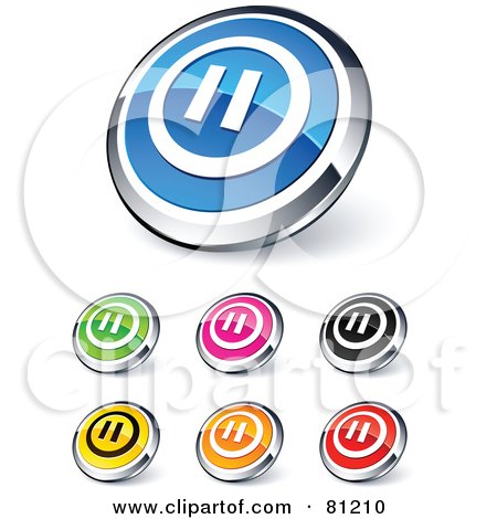 Royalty-Free (RF) Clipart Illustration of a Digital Collage Of Shiny Colored And Chrome Pause Website Buttons by beboy