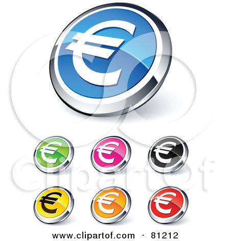 Royalty-Free (RF) Clipart Illustration of a Digital Collage Of Shiny Colored And Chrome Euro Financial Website Buttons by beboy