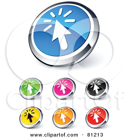 Royalty-Free (RF) Clipart Illustration of a Digital Collage Of Shiny Colored And Chrome Clicking Arrow Website Buttons by beboy
