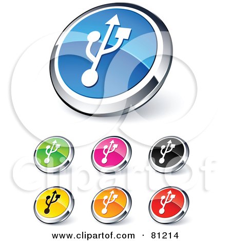 Royalty-Free (RF) Clipart Illustration of a Digital Collage Of Shiny Colored And Chrome USB Website Buttons by beboy