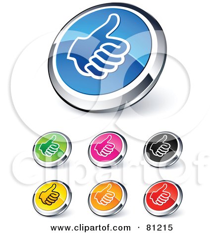 Royalty-Free (RF) Clipart Illustration of a Digital Collage Of Shiny Colored And Chrome Thumbs Up Website Buttons by beboy