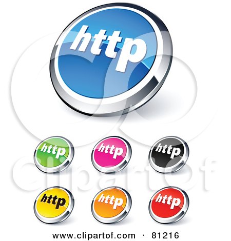 Royalty-Free (RF) Clipart Illustration of a Digital Collage Of Shiny Colored And Chrome http Website Buttons by beboy