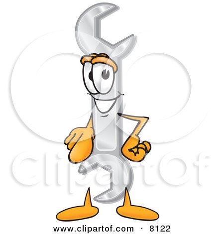 Clipart Picture of a Wrench Mascot Cartoon Character Pointing at the Viewer by Mascot Junction