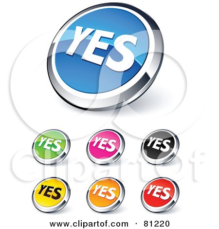 Royalty-Free (RF) Clipart Illustration of a Digital Collage Of Shiny Colored And Chrome YES Website Buttons by beboy