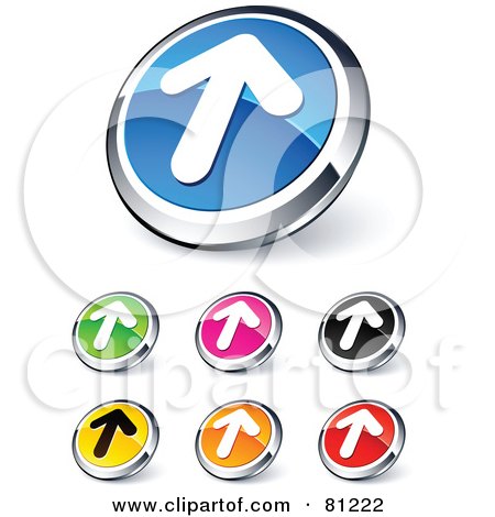 Royalty-Free (RF) Clip Art Illustration of a Digital Collage Of Shiny Colored And Chrome Solid Up Arrow Website Buttons by beboy