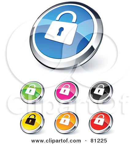 Royalty-Free (RF) Clipart Illustration of a Digital Collage Of Shiny Colored And Chrome Padlock Website Buttons by beboy