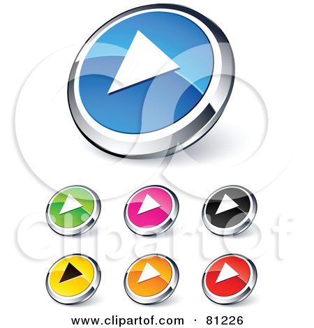 Royalty-Free (RF) Clipart Illustration of a Digital Collage Of Shiny Colored And Chrome Play Website Buttons by beboy