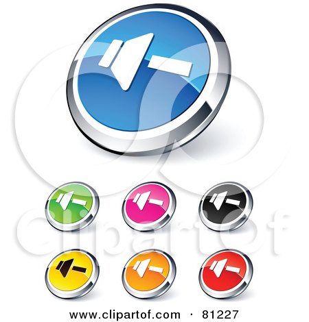 Royalty-Free (RF) Clipart Illustration of a Digital Collage Of Shiny Colored And Chrome Volume Down Website Buttons by beboy