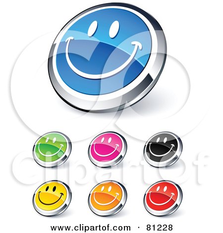 Royalty-Free (RF) Clipart Illustration of a Digital Collage Of Shiny Colored And Chrome Smiley Face Website Buttons by beboy