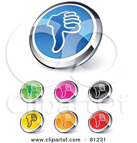 Royalty-Free (RF) Clipart Illustration of a Digital Collage Of Shiny Colored And Chrome Thumbs Down Website Buttons by beboy