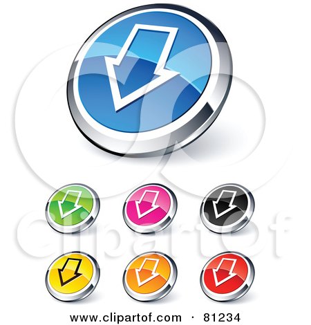 Royalty-Free (RF) Clipart Illustration of a Digital Collage Of Shiny Colored And Chrome Down Arrow Website Buttons by beboy