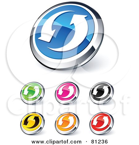 Royalty-Free (RF) Clipart Illustration of a Digital Collage Of Shiny Colored And Chrome Circling Arrows Website Buttons by beboy
