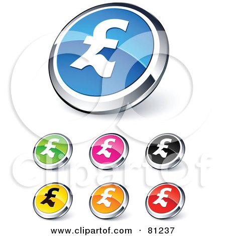Royalty-Free (RF) Clipart Illustration of a Digital Collage Of Shiny Colored And Chrome Pound Website Buttons by beboy