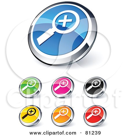Royalty-Free (RF) Clipart Illustration of a Digital Collage Of Shiny Colored And Chrome Zoom In Website Buttons by beboy
