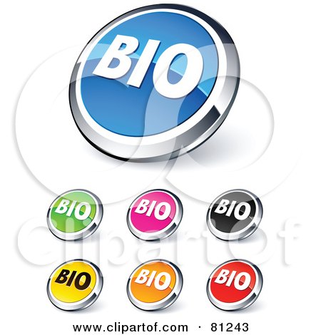 Royalty-Free (RF) Clipart Illustration of a Digital Collage Of Shiny Colored And Chrome BIO Website Buttons by beboy