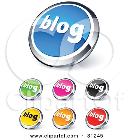 Royalty-Free (RF) Clipart Illustration of a Digital Collage Of Shiny Colored And Chrome Blog Website Buttons by beboy