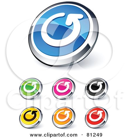 Royalty-Free (RF) Clipart Illustration of a Digital Collage Of Shiny Colored And Chrome Renew Arrow Website Buttons by beboy