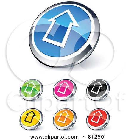 Royalty-Free (RF) Clipart Illustration of a Digital Collage Of Shiny Colored And Chrome Up Arrow Outline Website Buttons by beboy