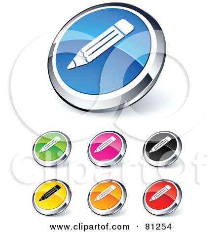 Royalty-Free (RF) Clipart Illustration of a Digital Collage Of Shiny Colored And Chrome Pencil Website Buttons by beboy