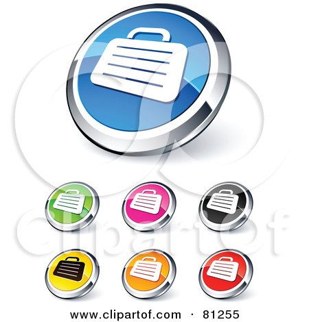 Royalty-Free (RF) Clipart Illustration of a Digital Collage Of Shiny Colored And Chrome Briefcase Website Buttons by beboy