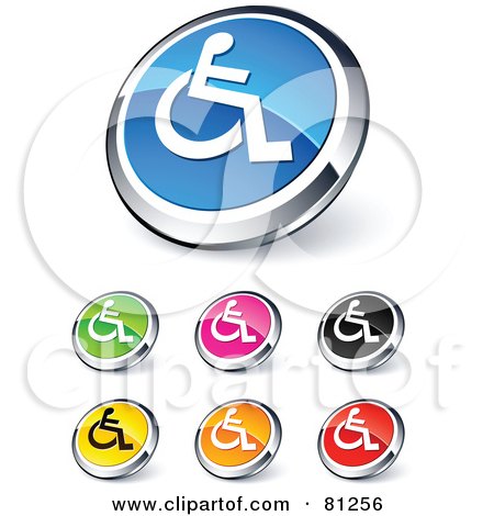 Royalty-Free (RF) Clipart Illustration of a Digital Collage Of Shiny Colored And Chrome Handicap Website Buttons by beboy