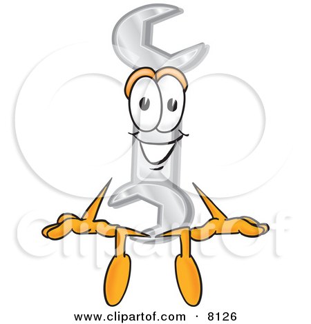 Clipart Picture of a Wrench Mascot Cartoon Character Sitting by Mascot Junction