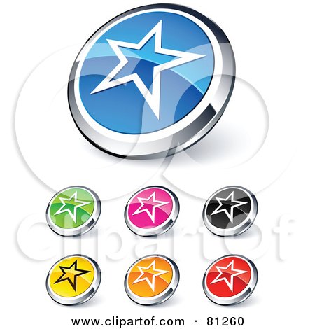 Royalty-Free (RF) Clipart Illustration of a Digital Collage Of Shiny Colored And Chrome Star Outline Website Buttons by beboy
