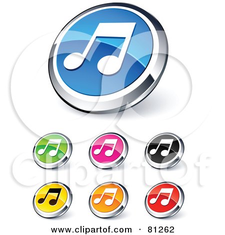 Royalty-Free (RF) Clipart Illustration of a Digital Collage Of Shiny Colored And Chrome Music Website Buttons by beboy