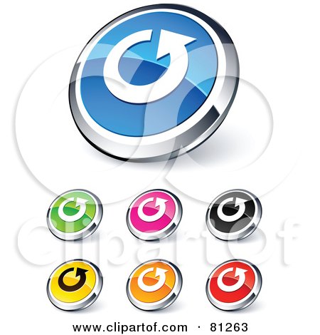 Royalty-Free (RF) Clipart Illustration of a Digital Collage Of Shiny Colored And Chrome Refresh Website Buttons by beboy