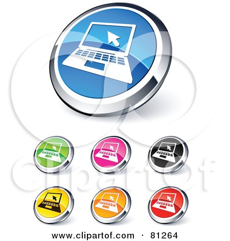 Royalty-Free (RF) Clipart Illustration of a Digital Collage Of Shiny Colored And Chrome Laptop Website Buttons by beboy