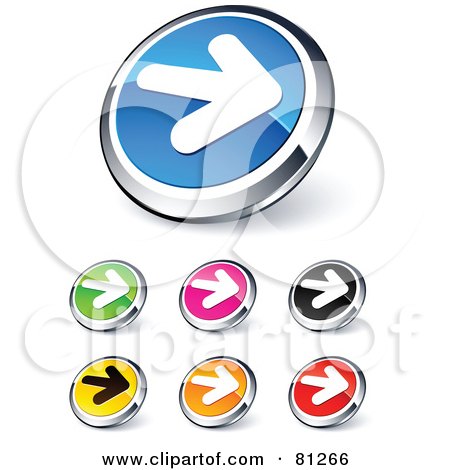 Royalty-Free (RF) Clipart Illustration of a Digital Collage Of Shiny Colored And Chrome Solid Right Arrow Website Buttons by beboy