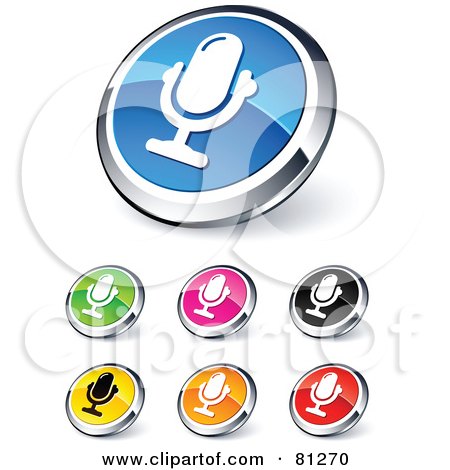 Royalty-Free (RF) Clipart Illustration of a Digital Collage Of Shiny Colored And Chrome Mic Website Buttons by beboy
