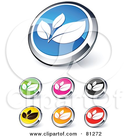 Royalty-Free (RF) Clipart Illustration of a Digital Collage Of Shiny Colored And Chrome Leaves Website Buttons by beboy