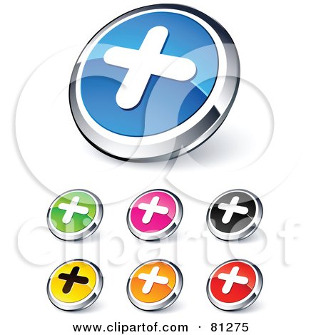Royalty-Free (RF) Clipart Illustration of a Digital Collage Of Shiny Colored And Chrome Plus Website Buttons by beboy