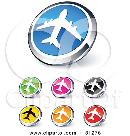 Royalty-Free (RF) Clipart Illustration of a Digital Collage Of Shiny Colored And Chrome Airplane Website Buttons by beboy