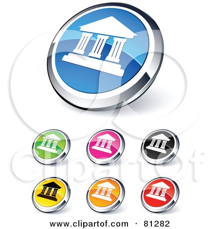 Royalty-Free (RF) Clipart Illustration of a Digital Collage Of Shiny Colored And Chrome Capitol Building Website Buttons by beboy