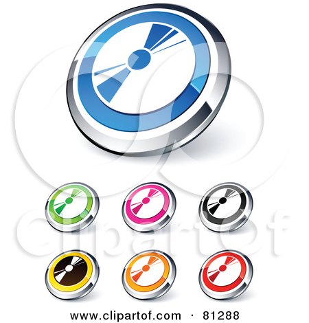 Royalty-Free (RF) Clipart Illustration of a Digital Collage Of Shiny Colored And Chrome CD Website Buttons by beboy