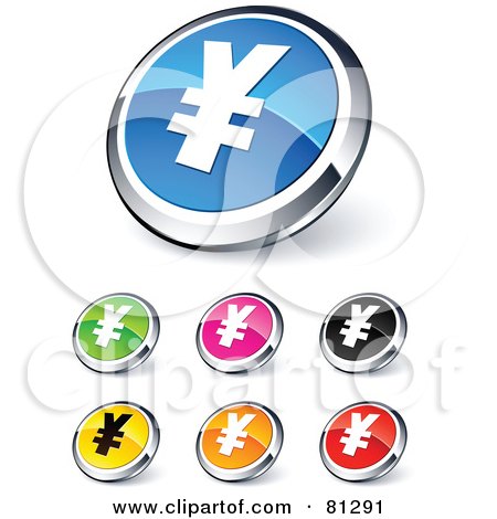 Royalty-Free (RF) Clipart Illustration of a Digital Collage Of Shiny Colored And Chrome Yen Website Buttons by beboy