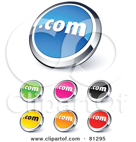 Royalty-Free (RF) Clipart Illustration of a Digital Collage Of Shiny Colored And Chrome Dot Com Website Buttons by beboy