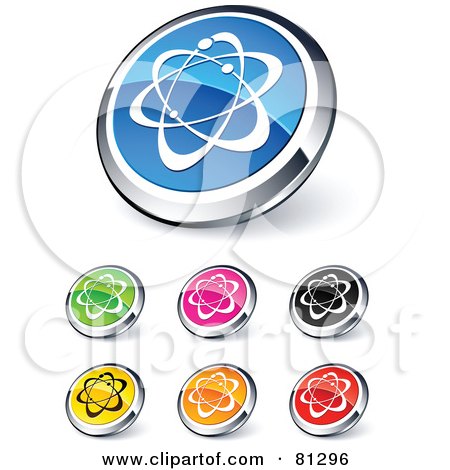 Royalty-Free (RF) Clipart Illustration of a Digital Collage Of Shiny Colored And Chrome Atom Website Buttons by beboy